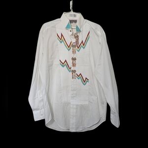 VTG Wanted By Beads Beautiful Men’s Western Fringe White Tuxedo Shirt Med